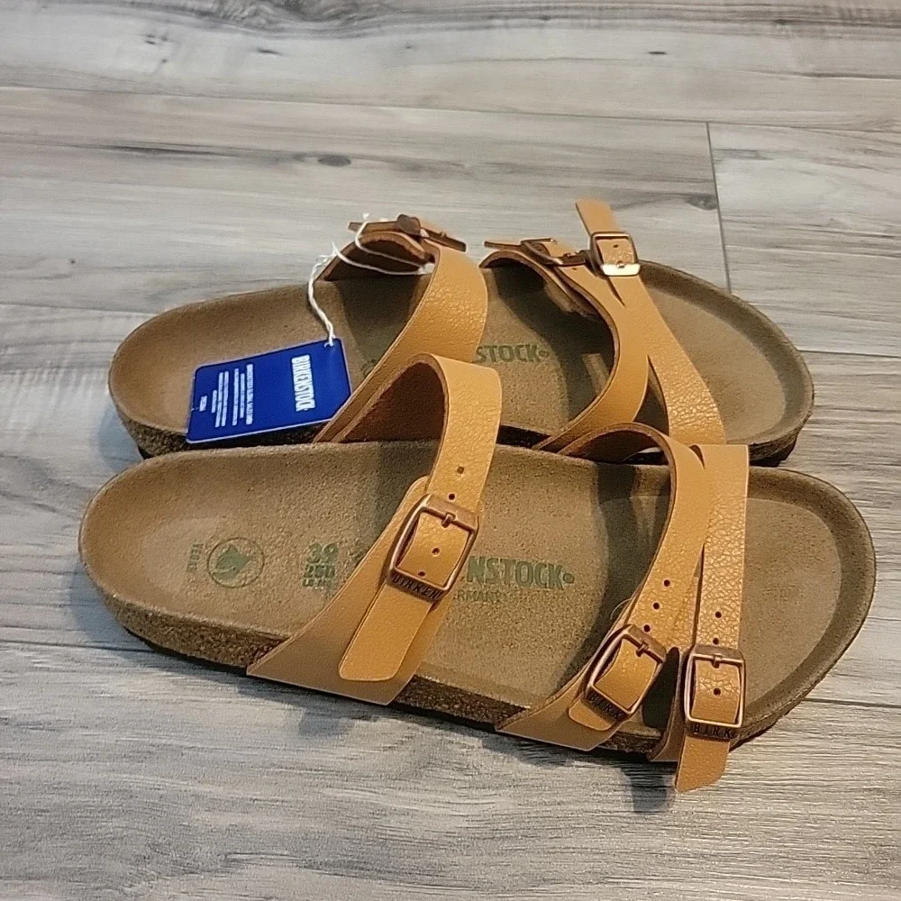 Birkenstock Sandals New Franca Pecan Birkibuc Vegan Tan Womens 8 US 39 EU NEW - Picture 2 of 10